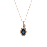 14K Yellow Gold Sapphire And Diamond Halo Pendant With 18 Inch Chain