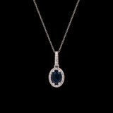 14K White Gold Sapphire And Diamond Halo Pendant With 18 Inch Chain