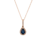 14K Yellow Gold Sapphire And Diamond Halo Pendant With 18 Inch Chain
