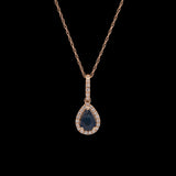 14K Yellow Gold Sapphire And Diamond Halo Pendant With 18 Inch Chain