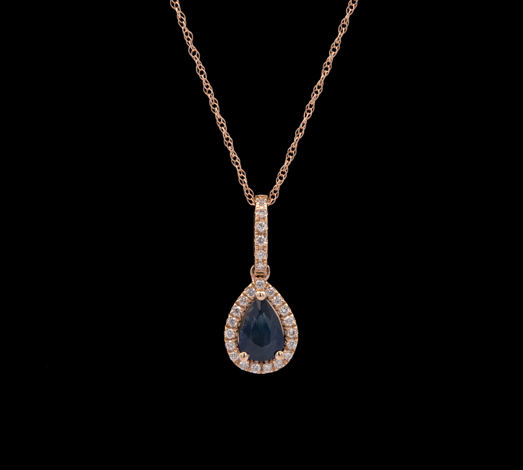 14K Yellow Gold Sapphire And Diamond Halo Pendant With 18 Inch Chain