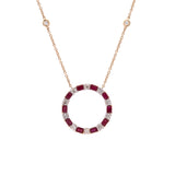 14K Yellow Gold Ruby And Diamond Circle Necklace With 18 Inch Chain