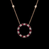 14K Yellow Gold Ruby And Diamond Circle Necklace With 18 Inch Chain