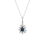 14K White Gold Sapphire and Diamond Pendant With 18 Inch Chain