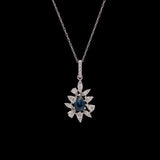 14K White Gold Sapphire and Diamond Pendant With 18 Inch Chain
