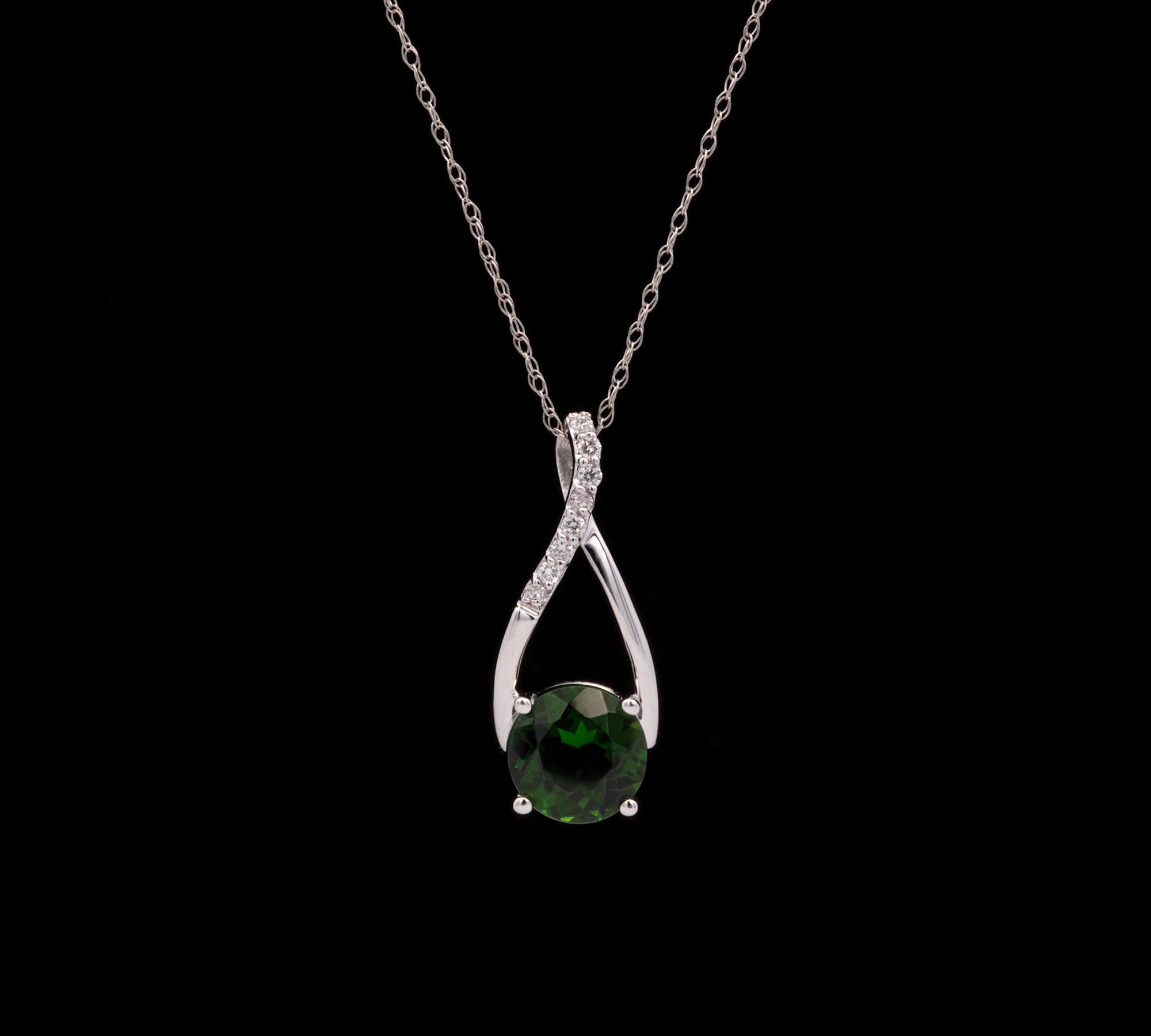 14K White Gold Russalite And Diamond Accent Pendant With 18 Inch Chain
