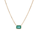 18K Yellow Gold Bezel Set 0.90ctw Emerald Necklace, 18 Inches