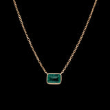 18K Yellow Gold Bezel Set 0.90ctw Emerald Necklace, 18 Inches