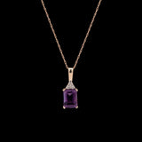 14K Yellow Gold Amethyst And Diamond Pendant With 18 Inch Chain