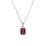 14K White Gold Rubelite Tourmaline And Diamond Halo Pendant With 18 Inch Cable Chain