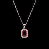 14K White Gold Rubelite Tourmaline And Diamond Halo Pendant With 18 Inch Cable Chain