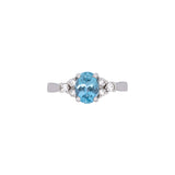 14K White Gold Oval Aquamarine And Diamond Ring
