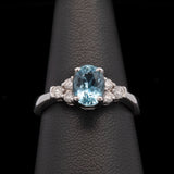 14K White Gold Oval Aquamarine And Diamond Ring