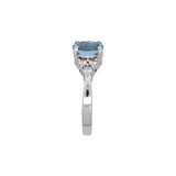 14K White Gold Oval Aquamarine And Diamond Ring
