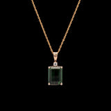 14K Yellow Gold Emerald Cut Green Tourmaline And Diamond Pendant With 20 Inch Chain
