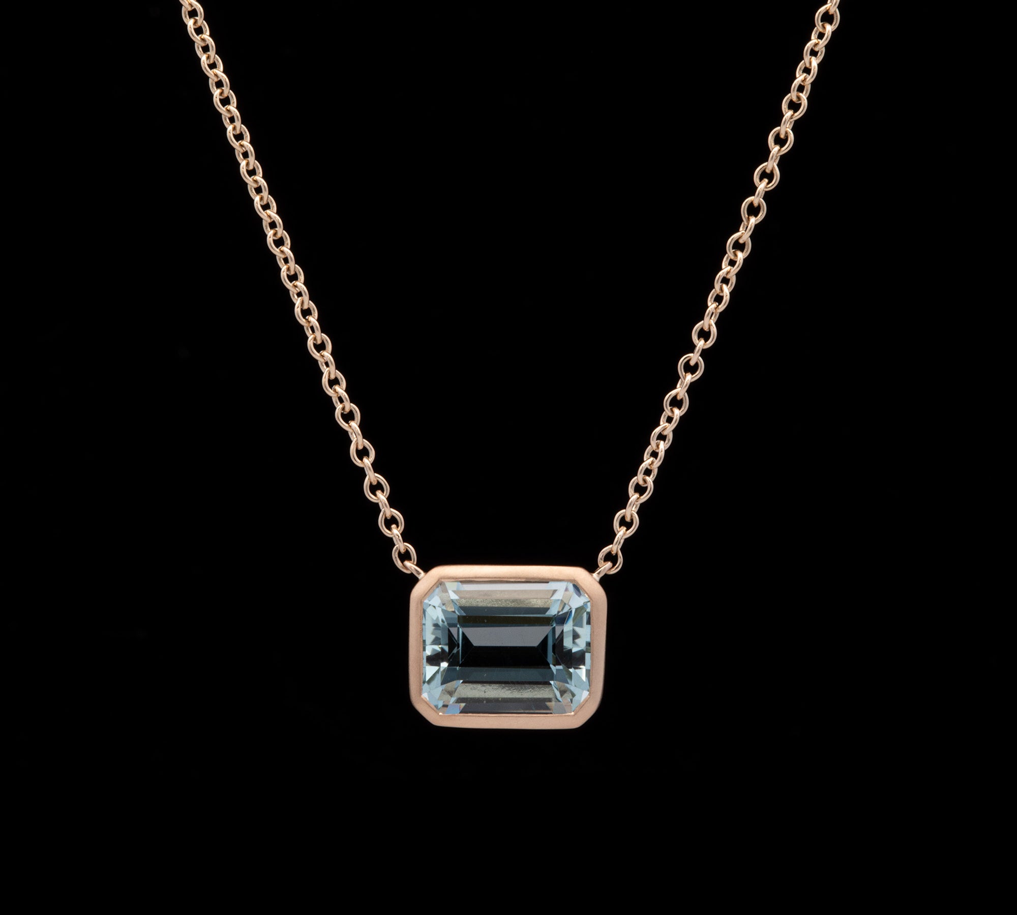14K Yellow Gold Bezel Set Aquamarine Necklace, 18 Inches