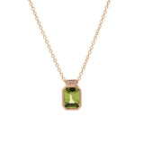 14K Yellow Gold Peridot And Diamond Pendant With 18 Inch Chain
