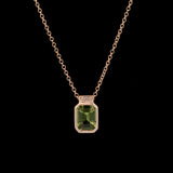 14K Yellow Gold Peridot And Diamond Pendant With 18 Inch Chain