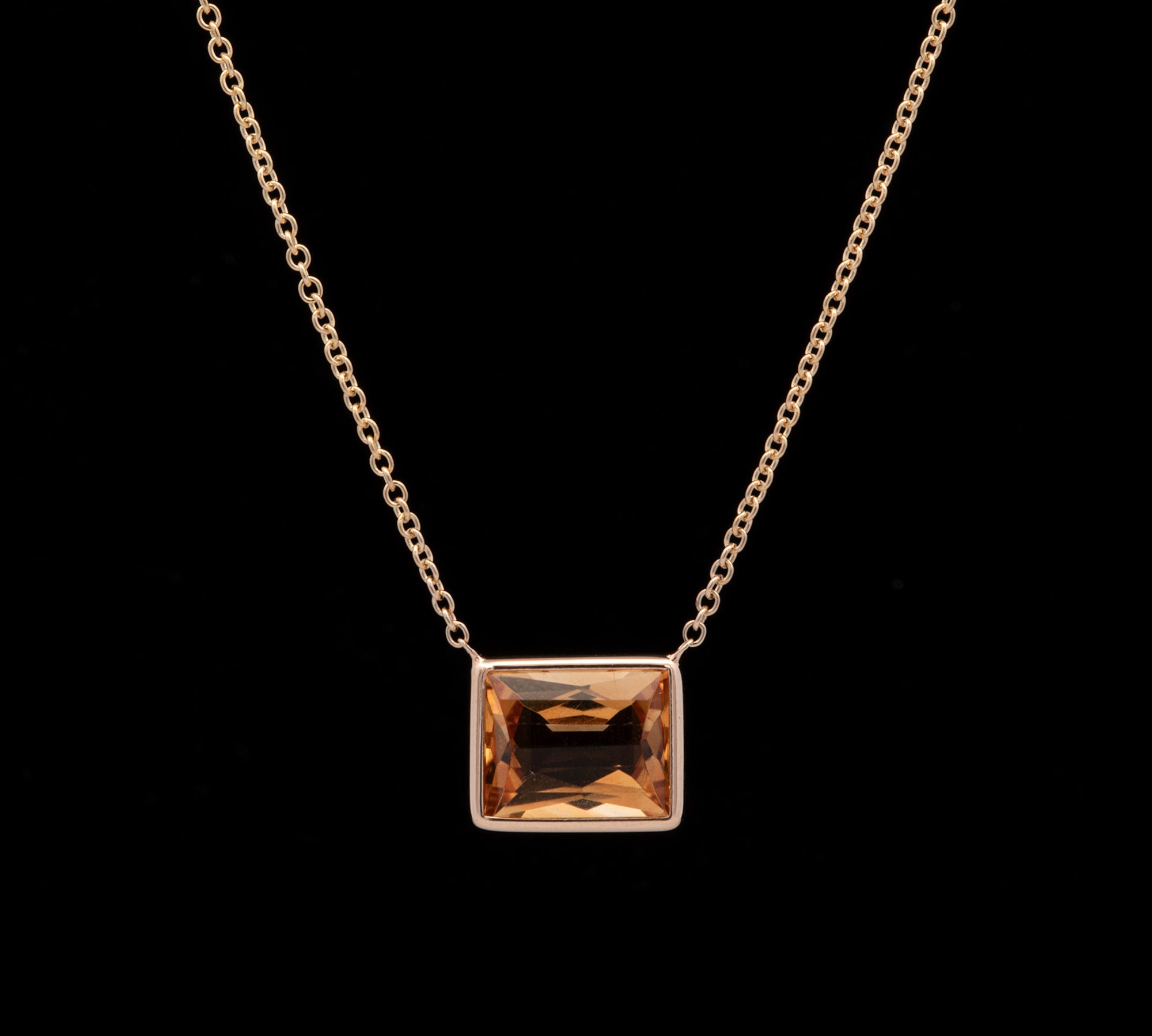 14K Yellow Gold Bezel Set Citrine Necklace, 18 Inches