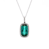 18K White Gold Green Tourmaline And Diamond Halo Pendant With 18 Inch Chain
