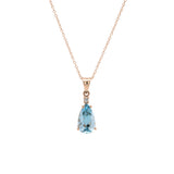 14K Yellow Gold Aquamarine And Diamond Pendant with 16 Inch Cable Chain
