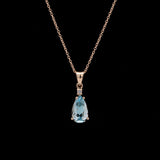 14K Yellow Gold Aquamarine And Diamond Pendant with 16 Inch Cable Chain