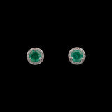 14K White Gold Emerald And Diamond Halo Stud Earrings