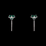 14K White Gold Emerald And Diamond Halo Stud Earrings