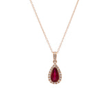 14K Yellow Gold Ruby And Diamond Halo Pendant With 16 Inch Cable Chain