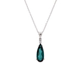 14K White Gold Green Tourmaline And Diamond Accent Pendant With 18 Inch Cable Chain