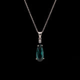 14K White Gold Green Tourmaline And Diamond Accent Pendant With 18 Inch Cable Chain