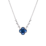 14K White Gold Sapphire And Diamond Clover Necklace, 18 Inches