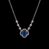 14K White Gold Sapphire And Diamond Clover Necklace, 18 Inches