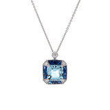 18K White Gold Aquamarine, Sapphire, And Diamond Pendant With 16 Inch Cable Chain
