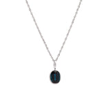 14K White Gold Bezel Set Oval Blue Sapphire Pendant With 18 Inch Chain