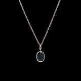 14K White Gold Bezel Set Oval Blue Sapphire Pendant With 18 Inch Chain