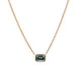 14K Yellow Gold Bezel Set Rectangular Cut Montana Sapphire Necklace, 18 Inches