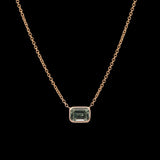 14K Yellow Gold Bezel Set Rectangular Cut Montana Sapphire Necklace, 18 Inches