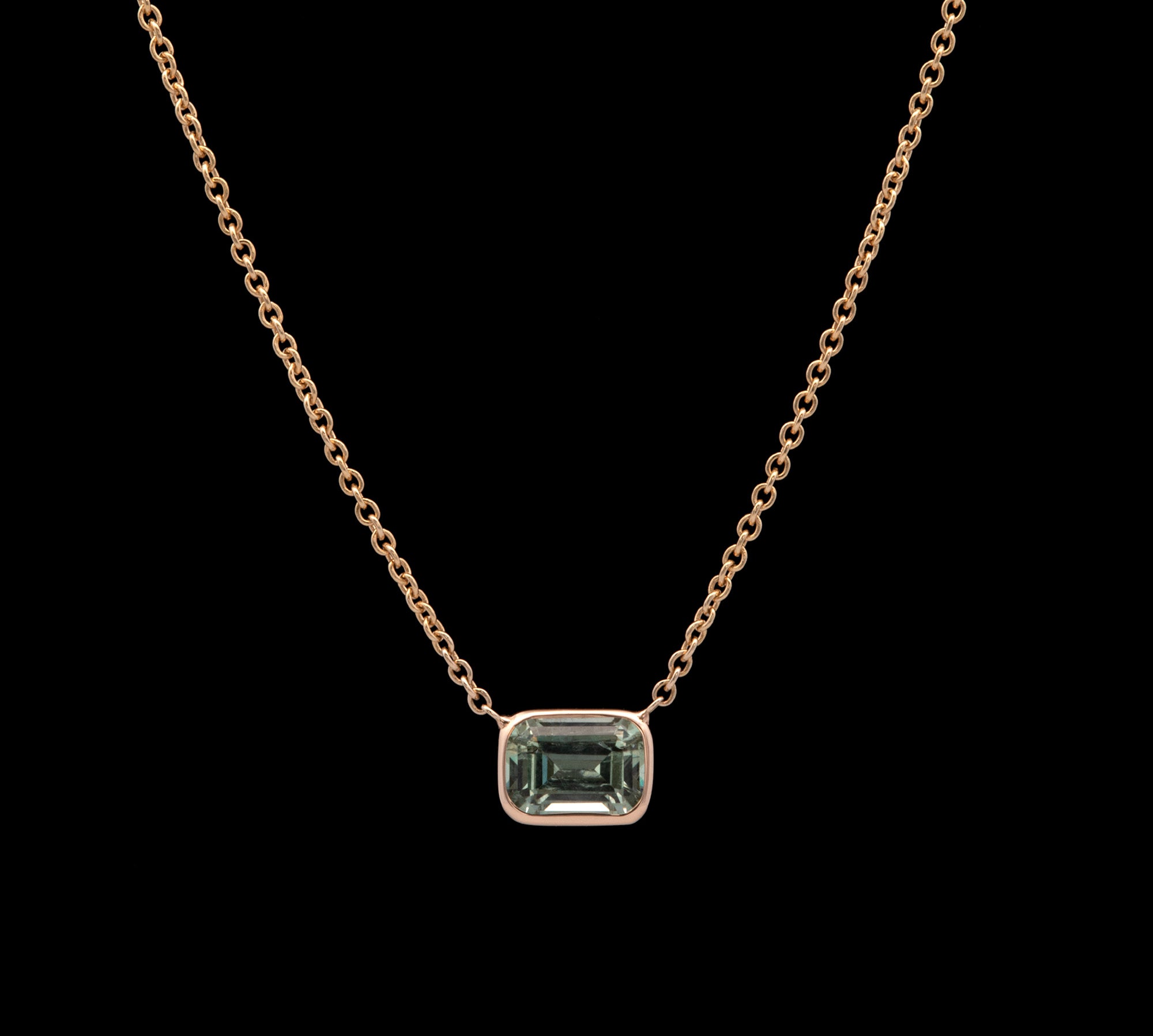 14K Yellow Gold Bezel Set Rectangular Cut Montana Sapphire Necklace, 18 Inches