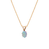 14K Yellow Gold Cabochon Oval Opal Pendant With Rabbit Ear Bail And 16 Inch Chain