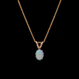 14K Yellow Gold Cabochon Oval Opal Pendant With Rabbit Ear Bail And 16 Inch Chain