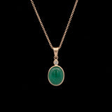 14K Yellow Gold Cabochon Emerald And Diamond Pendant With 18 Inch Cable Chain