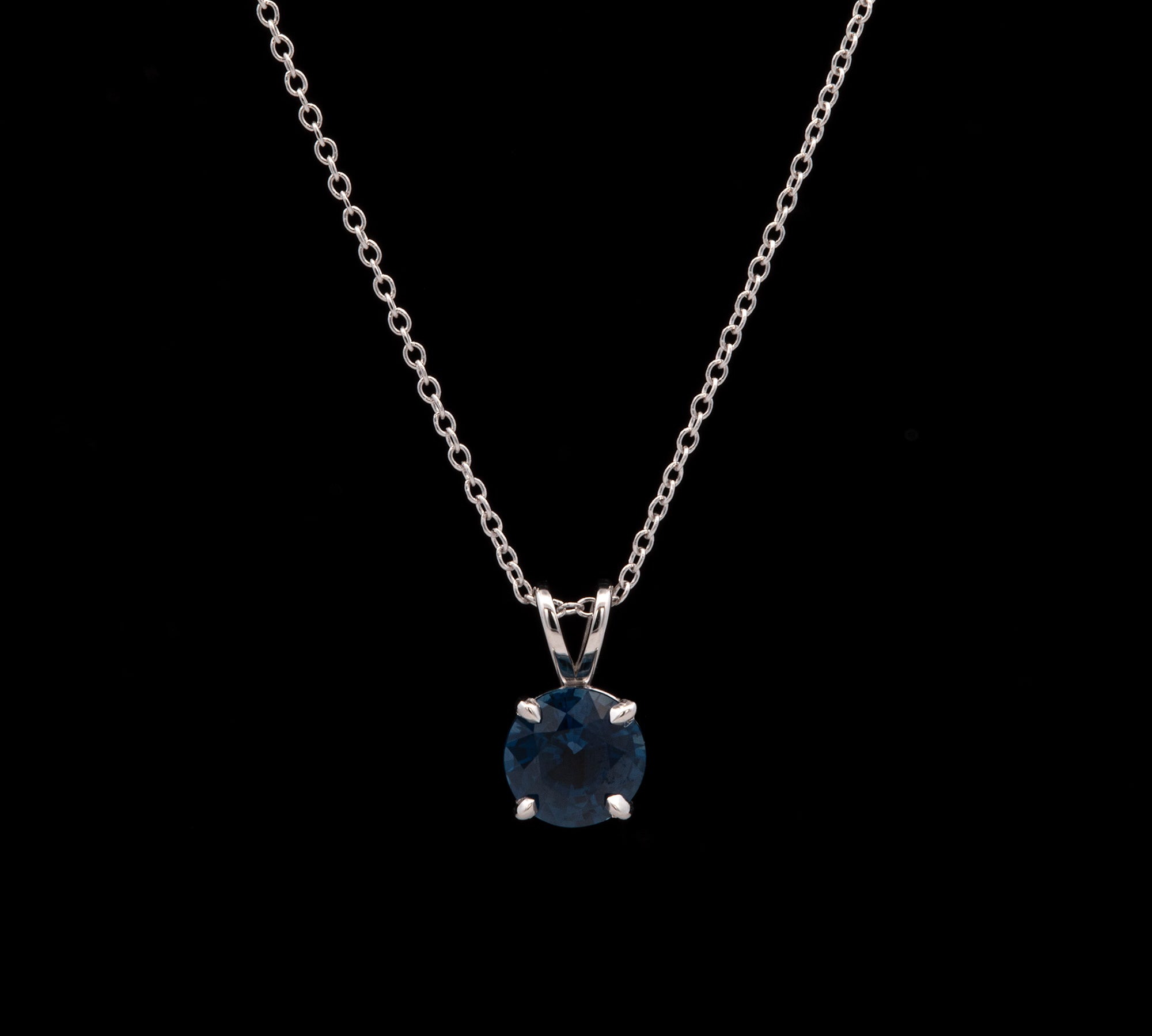 14K White Gold Sapphire Pendant With 18inch Cable Chain