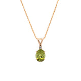 14K Yellow Gold Oval Peridot Pendant With 18 Inch Singapore Sparkle Chain
