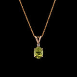 14K Yellow Gold Oval Peridot Pendant With 18 Inch Singapore Sparkle Chain
