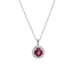 Platinum Burma Ruby And Diamond Cluster Pendant With 18 Inch Cable Chain