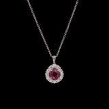 Platinum Burma Ruby And Diamond Cluster Pendant With 18 Inch Cable Chain