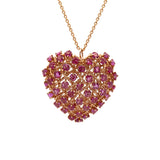 18K Yellow Gold Tiffany & Co. Ruby Puffed Heart Pendant Pin With 18 Inch Cable Chain