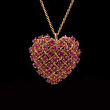 18K Yellow Gold Tiffany & Co. Ruby Puffed Heart Pendant Pin With 18 Inch Cable Chain