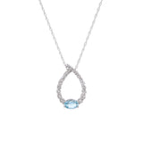 14K White Gold Oval Aquamarine And Diamond Teardrop Shaped Pendant With 18 Inch Chain